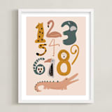 "Safari Friends Numerals" - Art Print in Flamingo by Jenna Holcomb - Framed