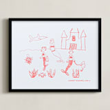 "Your Drawing as Letterpress Art Print" - Custom Letterpress Print in Neon Coral by Minted - Framed