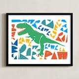 "TRex RAWR!" - Art Print in Aqua by Eleanor Mayrhofer - Framed