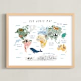 "Our World Map" - Art Print in Pastel Green by Elly - Framed