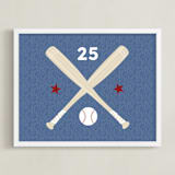 "Little Slugger Series 3" - Personalized Art Print in Denim by Pinky Diamond Studio - Framed