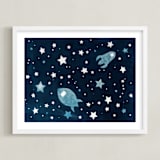 "Through space and time" - Art Print in Prussian blue by raven erebus - Framed