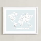 "Beautiful World Map" - Art Print in Soft Sky by Jessie Steury - Framed