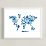 "Little Big World Map" - Art Print in Bluebell by Jessie Steury - Framed