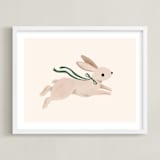 "Rabbit With Bow" - Art Print in Hunter Green by Vivian Yiwing - Framed