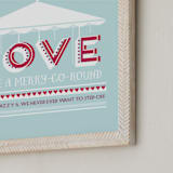 "Love is like a Merry-Go-Round" - Art Print in Aqua by Jan Shepherd - Frame Close-up