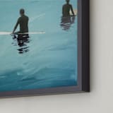 "3 Surfers Waiting, Venice Pier" - Art Print in Pacific Ocean Emerald by Annie Seaton - Frame Close-up