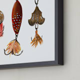 "Fishing Lures No. 1" - Art Print in Dark Gold by Tanya Lee of Frooted Design - Frame Close-up