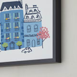 "Paris, J'adore" - Art Print in Parisian Blue by Ali Macdonald - Frame Close-up