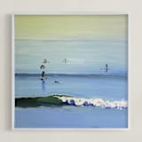 "PaddleBoarders, Malibu 2011" - Art Print in cerulean by Annie Seaton - Framed