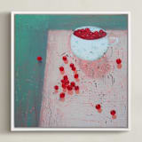 "Berries in a Cup" - Art Print in Sunlit sea by Ayna Paisley - Framed Canvas