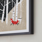 "Foxy Woods" - Art Print in Kraft Paper Brown by Annie Bakst - Frame Close-up