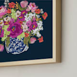 "Chinoiserie Blooms I" - Art Print in Midnight by Britt Mills - Frame Close-up