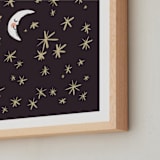 "Good Night Moon and Stars" - Art Print in Dark by Patrice Horvath - Frame Close-up