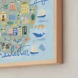 "Charleston Illustrated Map" - Art Print in Ocean by Lauren Hughes - Frame Close-up