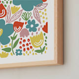 "Playful Blossoms" - Art Print in Rich Teal by Lea Velasquez - Frame Close-up