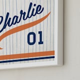 "Vintage Jersey - Orange/Navy" - Personalized Art Print in Orange/Navy by Jessie Steury - Frame Close-up