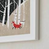 "Foxy Woods" - Art Print in Kraft Paper Brown by Annie Bakst - Frame Close-up