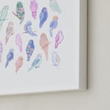 "Budgie Flock" - Art Print in Sherbet by Tishya Oedit - Frame Close-up