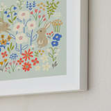 "Bunnies in the Garden" - Art Print in Seafoam Blue by Anne Lehman Stolpe - Frame Close-up
