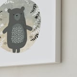 "Woodland - Bear" - Art Print in Blue Grey by Oma N. Ramkhelawan - Frame Close-up
