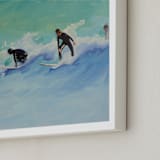 "Surf boys at Sunset" - Art Print in Aqua by Annie Seaton - Frame Close-up