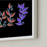 "doodle leaves" - Art Print in black by Ramoncita - Frame Close-up