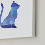 "Blue Party Kitty" - Art Print in Silhouette Blue by Jeff Preuss - Frame Close-up