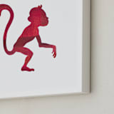 "Red Party Monkey" - Art Print in Silhouette Red by Jeff Preuss - Frame Close-up