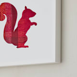 "Red Party Squirrel" - Art Print in Silhouette Red by Jeff Preuss - Frame Close-up