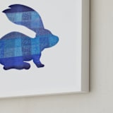 "Blue Party Bunny" - Art Print in Silhouette Blue by Jeff Preuss - Frame Close-up