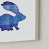 "Blue Party Bunny" - Art Print in Silhouette Blue by Jeff Preuss - Frame Close-up
