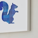 "Blue Party Squirrel" - Art Print in Silhouette Blue by Jeff Preuss - Frame Close-up