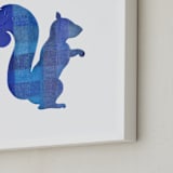 "Blue Party Squirrel" - Art Print in Silhouette Blue by Jeff Preuss - Frame Close-up
