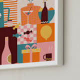 "Graphic Dinner Party " - Art Print in Punchy Orange by Lee-Anne Schmidt - Frame Close-up