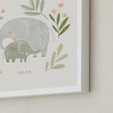 "Elephant duo" - Personalized Art Print in Soft Sage Green by Tati Abaurre - Frame Close-up