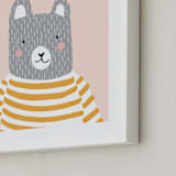"Stripe Top Bear" - Art Print in Pale pink and Mustard by Megan Monismith - Frame Close-up