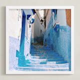 "Streets of Chefchaouen II" - Art Print in Chefchaouen Blue by Alannah Kittle - Framed