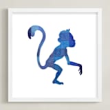 "Blue Party Monkey" - Art Print in Silhouette Blue by Jeff Preuss - Framed