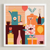 "Graphic Dinner Party " - Art Print in Punchy Orange by Lee-Anne Schmidt - Framed