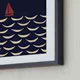 "Little Boat" - Art Print in Night Sea Blue by Alisa Galitsyna - Frame Close-up