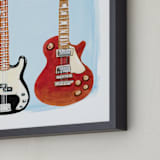 "Bass and Guitar" - Art Print in Pale Turquoise by Lisa Travis - Frame Close-up