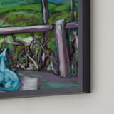 "Greyhound in the Smokies" - Art Print in Blues by Lauren Rutley - Frame Close-up