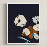 "Abstract Botanical Navy Shadows #2" - Art Print in dark navy blue by Caryn Owen - Framed Canvas