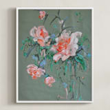 "Arrangement in Rose & Teal" - Art Print in Rose by Sonal Nathwani - Framed Canvas