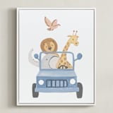 "Safari Friends 4" - Art Print in Blue by Teju Reval - Framed Canvas