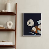 "Abstract Botanical Navy Shadows #2" - Art Print in dark navy blue by Caryn Owen - In a Room