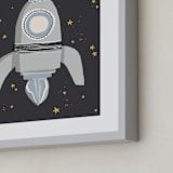 "Up in Space Rocket Ship" - Art Print in Muted Blue by Maggie Unruh - Frame Close-up