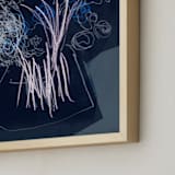 "An attempt on gestural drawing" - Art Print in dark blue flowers by Bethania Lima - Frame Close-up