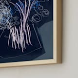 "An attempt on gestural drawing" - Art Print in dark blue flowers by Bethania Lima - Frame Close-up